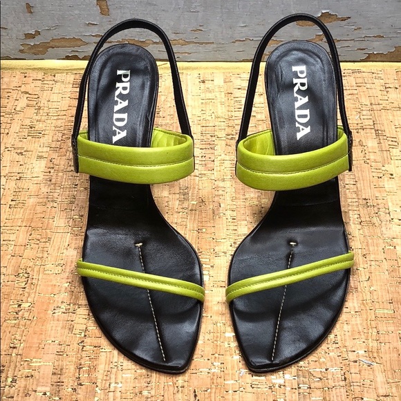 Prada Strappy Sandal Chartreuse/Brown EUC sz 40 - Picture 2 of 8